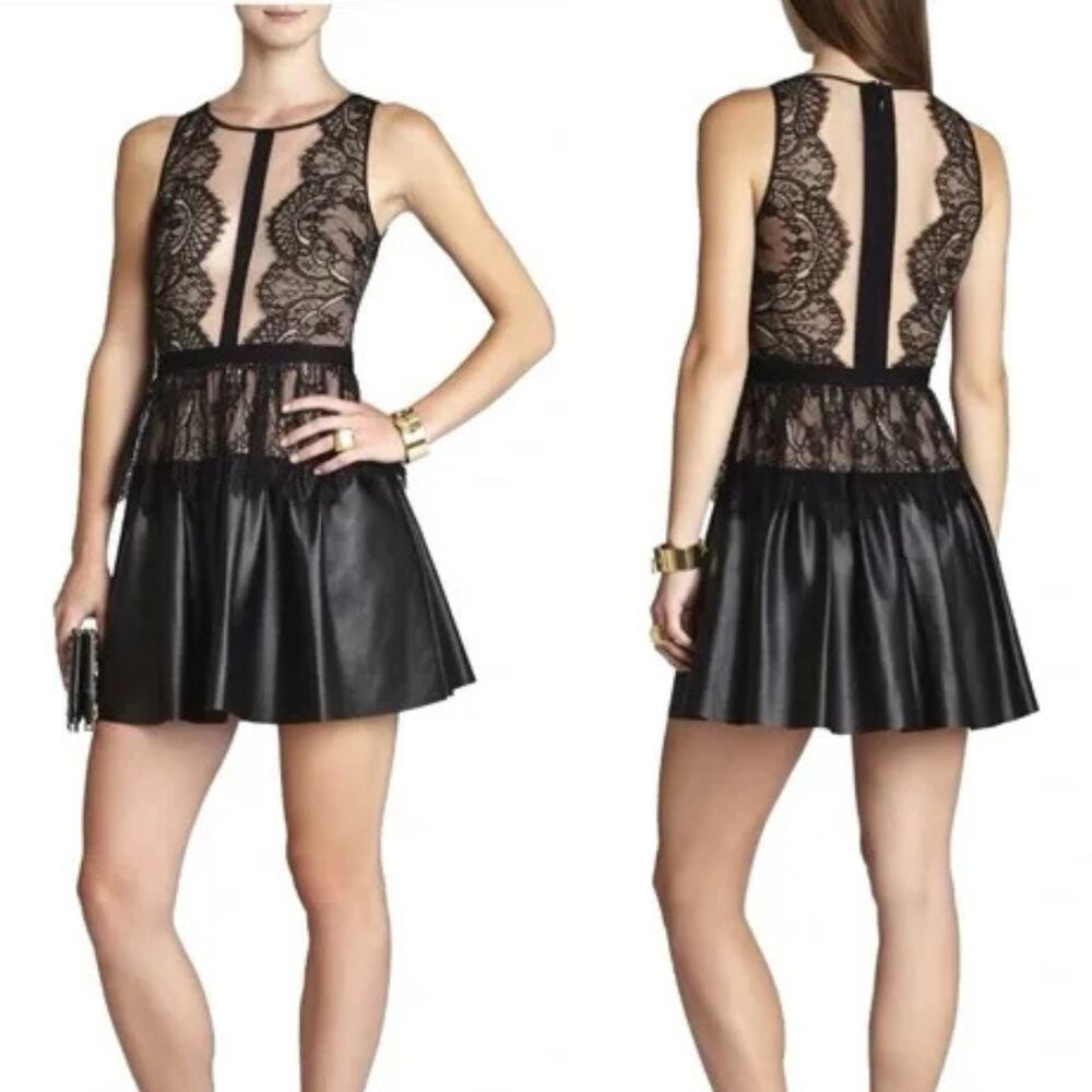 BCBGmaxazria NWT Layton Black Lace Faux Leather Sheer Mini Cocktail Dress
